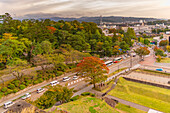 View of Kanazawa from Hommaru-enchi Park at sunset, Kanazawa Castle, Kanazawa City, Ishikawa Prefecture, Honshu, Japan