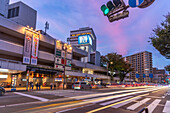 View of shops and restaurants at dusk, Kanazawa City, Ishikawa Prefecture, Honshu, Japan