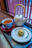 View of Mochi, traditional Japanese confectionery and tea in the Higashi Chaya District, Kanazawa City, Ishikawa Prefecture, Honshu, Japan