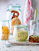 Cooked cheese with caraway seeds