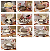 Prepare poppy seed cake with vanilla cream and sour cherries