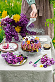 Spring bundt cake with edible flowers