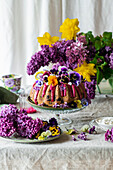 Spring bundt cake with edible flowers