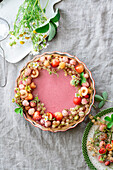 Panna cotta pie with summer berries