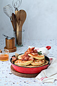 Cheese pancakes with bacon and honey
