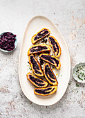 Potato roll with red cabbage filling