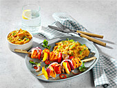 Vegetable skewers with carrot cream