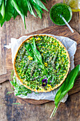 Green asparagus and wild garlic quiche