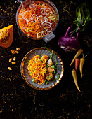 Vegetable spaghetti with scallops