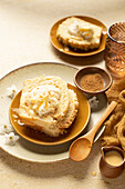 Sand cake with whipped cream topping and eggnog