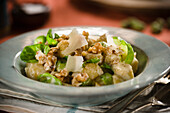 Orecchiette with Brussels sprout leaves and walnuts