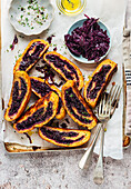 Potato roll with red cabbage filling