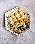 Typical sweets for Ramadan made from dates, baklava and pistachios