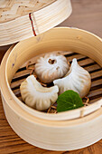 Cantonese har gow dumplings in a steaming basket