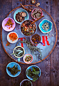 Various dried wild herbs for tea blends