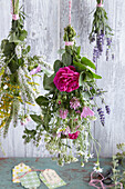 Dried tea herb bouquets with wild herbs