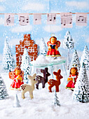 Gingerbread bambis with sugar and chocolate icing