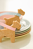 Dog-shaped biscuits with leash