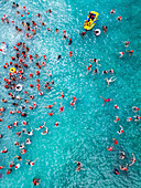 Aerial view of New Year's Dive tradition at Jan Thiel Bay,Caribbean Sea,Willemstad,Curacao