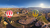 Aerial view of hot air balloons flying over Cappadocia,Turkey