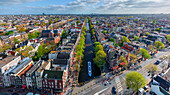 Panoramic aerial view of colourful buildings in Amsterdam with canals,The Netherlands