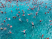 Aerial view of New Year's Dive tradition at Jan Thiel Bay,Willemstad,Curacao