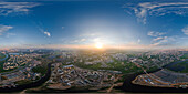 Aerial panoramic view of Moscow residential areas and Moskva River,Moscow,Moscow Oblast,Russia