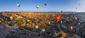 Aerial view of hot air balloons flying over Cappadocia,Turkey