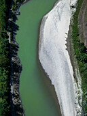Aerial view of the abstract patterns of North Thomson River amidst a beautiful landscape,Heffley Creek,Canada