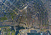 Aerial view of canals crossing the city of Amsterdam,Netherlands