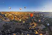 Aerial view of hot air balloons flying over Cappadocia,Turkey