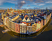 Panoramic aerial view of Amsterdam residential district along the canals,The Netherlands