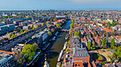 Panoramic aerial view of colourful buildings in Amsterdam downtown,The Netherlands