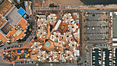 Aerial view of colourful abstract housing with beautiful roofs near Puerto Marina,Benalmadena,Spain