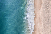 Aerial View Of Tropical Ocean Waves Breaking On Empty Copacabana Beach,Rio De Janeiro,Brazil