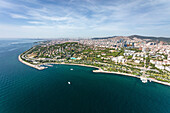 Aerial view of Dragos and Maltepe districts on the Marmara Sea coast of the Asian side of Istanbul,Turkey