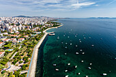 Aerial view of Caddebostan district and the Princes' Islands on the Marmara Sea coast of the Asian side of Istanbul,Turkey
