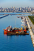Aerial view of boats in Maltepe district on the Marmara Sea coast of the Asian side of Istanbul,Turkey