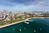 Aerial view of beach and park in Caddebostan district on the Marmara Sea coast of the Asian side of Istanbul,Turkey