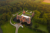 Aerial view of Ooidonk castle during sunset,situated near Gent,Belgium