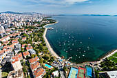 Aerial view of Fenerbahce and Caddebostan districts and the Princes' Islands on the Marmara Sea coast of the Asian side of Istanbul,Turkey
