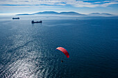 Aerial view of paramotor flying near Princes' Islands over Marmara Sea in Asian side of Istanbul,Turkey
