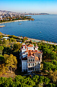 Aerial view of old mansion and park in Caddebostan district on the Marmara Sea coast of the Asian side of Istanbul,Turkey
