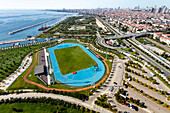 Aerial view of park in Maltepe district on the Marmara Sea coast of the Asian side of Istanbul,Turkey