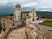 Aerial view of medieval architecture and historic buildings in the old town with a picturesque landscape,Assisi,Italy