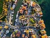 Aerial view of the beautiful Anatolian Fortress and Goksu Creek with scenic buildings and boats,Anadolu Hisari,Istanbul,Turkey