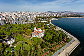 Aerial view of park in Caddebostan district on the Marmara Sea coast of the Asian side of Istanbul,Turkey
