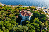 Aerial view of old mansion and park in Caddebostan district on the Marmara Sea coast of the Asian side of Istanbul,Turkey