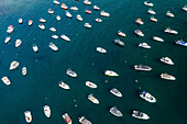 Aerial view of boats in Suadiye district on the Marmara Sea coast of the Asian side of Istanbul,Turkey