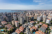 Aerial view of high-rise buildings in Fenerbahce district on the Marmara Sea coast of the Asian side of Istanbul,Turkey